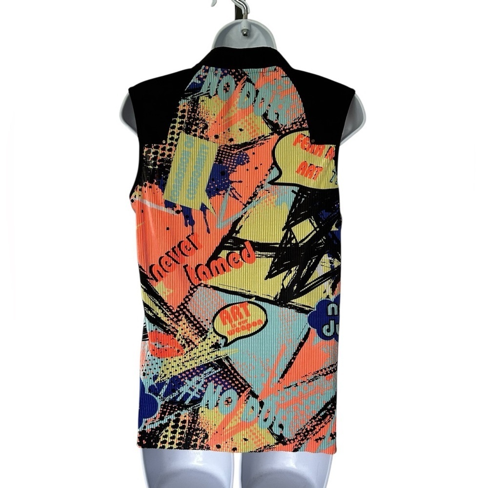 Jamie Sadock Crinkle Neon Sleeveless Top Artsy Golf Pickleball Excellent Size M - Picture 4 of 9